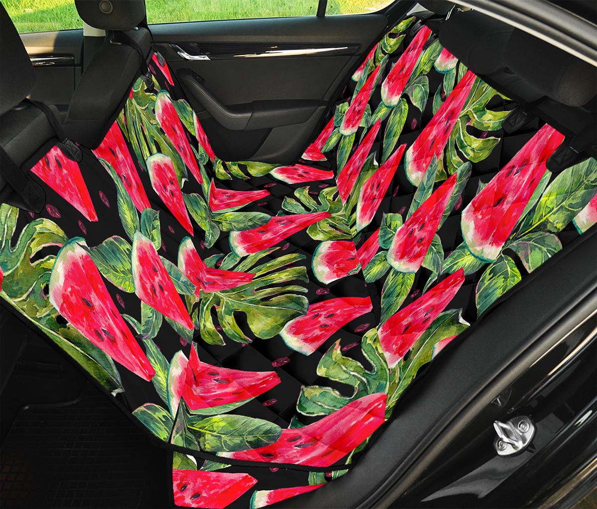 Black Palm Leaf Watermelon Pattern Print Pet Car Back Seat Cover