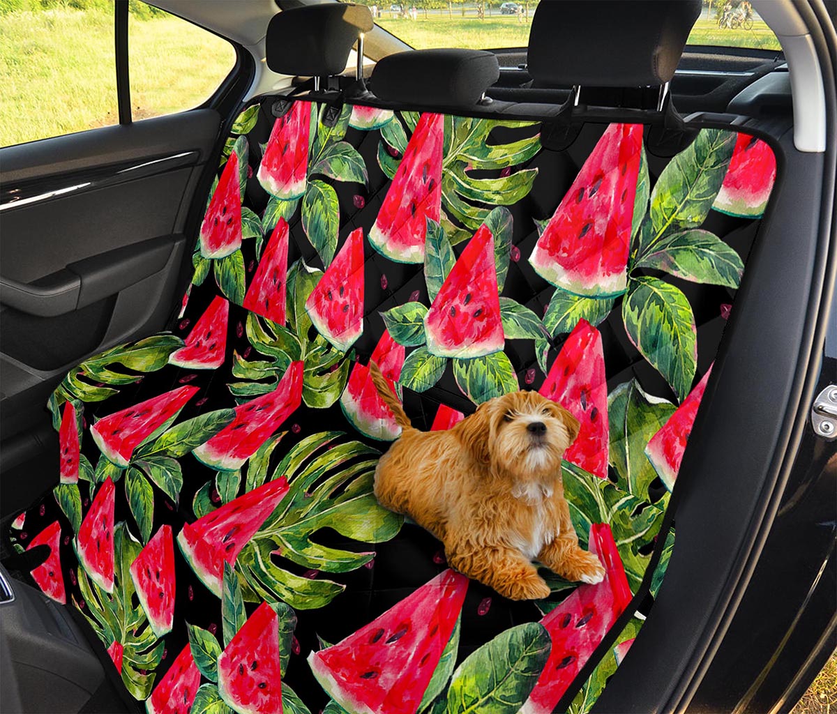 Black Palm Leaf Watermelon Pattern Print Pet Car Back Seat Cover