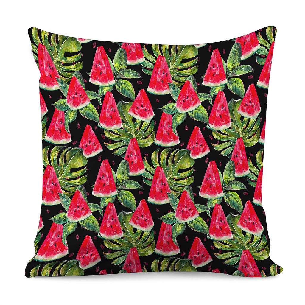Black Palm Leaf Watermelon Pattern Print Pillow Cover
