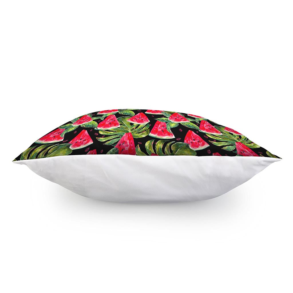 Black Palm Leaf Watermelon Pattern Print Pillow Cover