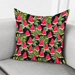 Black Palm Leaf Watermelon Pattern Print Pillow Cover