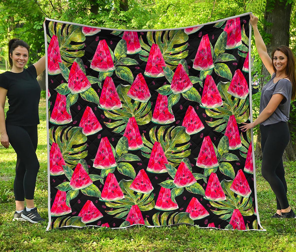 Black Palm Leaf Watermelon Pattern Print Quilt