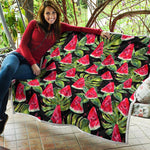 Black Palm Leaf Watermelon Pattern Print Quilt