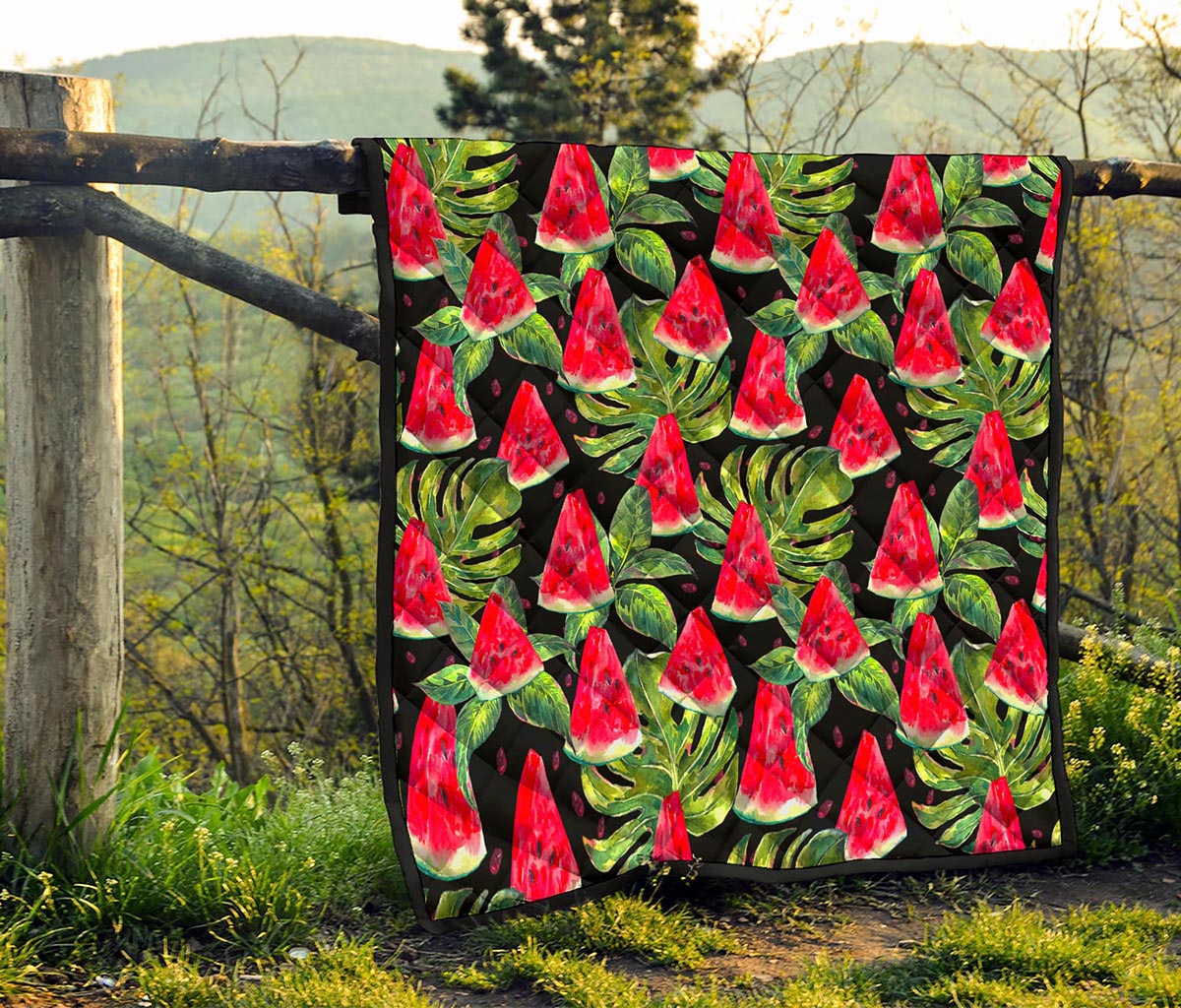 Black Palm Leaf Watermelon Pattern Print Quilt