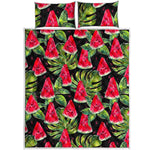 Black Palm Leaf Watermelon Pattern Print Quilt Bed Set