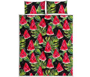 Black Palm Leaf Watermelon Pattern Print Quilt Bed Set