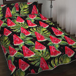 Black Palm Leaf Watermelon Pattern Print Quilt Bed Set