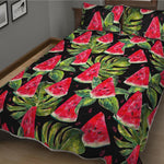 Black Palm Leaf Watermelon Pattern Print Quilt Bed Set