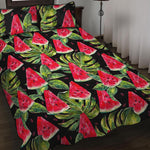 Black Palm Leaf Watermelon Pattern Print Quilt Bed Set