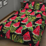 Black Palm Leaf Watermelon Pattern Print Quilt Bed Set