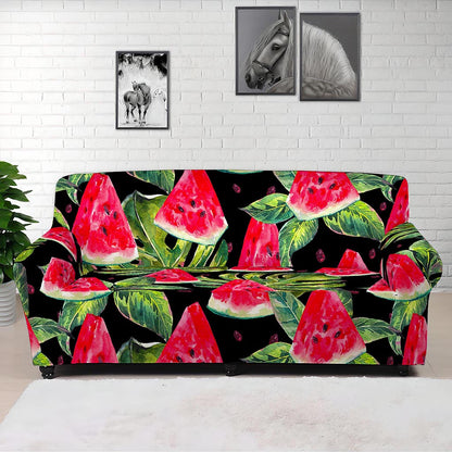 Black Palm Leaf Watermelon Pattern Print Sofa Cover