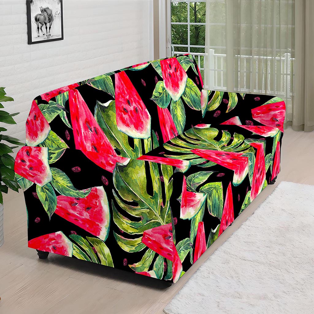 Black Palm Leaf Watermelon Pattern Print Sofa Cover