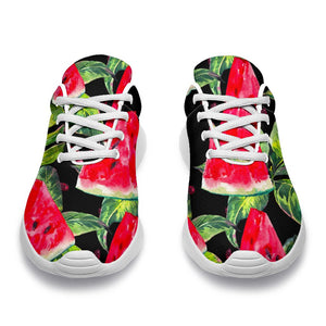 Black Palm Leaf Watermelon Pattern Print Sport Shoes GearFrost