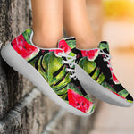 Black Palm Leaf Watermelon Pattern Print Sport Shoes GearFrost