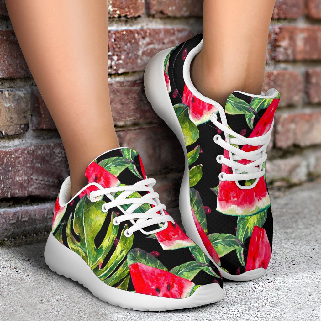 Black Palm Leaf Watermelon Pattern Print Sport Shoes GearFrost