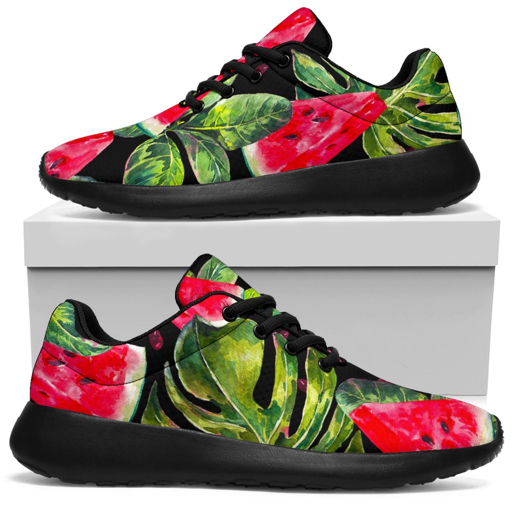 Black Palm Leaf Watermelon Pattern Print Sport Shoes GearFrost