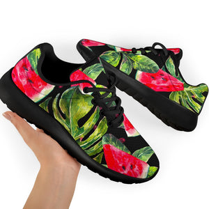 Black Palm Leaf Watermelon Pattern Print Sport Shoes GearFrost