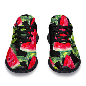 Black Palm Leaf Watermelon Pattern Print Sport Shoes GearFrost