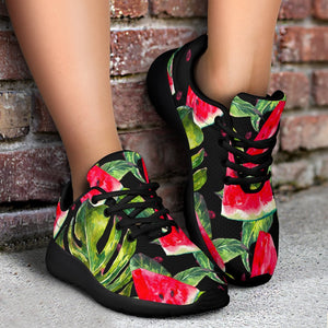 Black Palm Leaf Watermelon Pattern Print Sport Shoes GearFrost