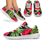 Black Palm Leaf Watermelon Pattern Print Sport Shoes GearFrost