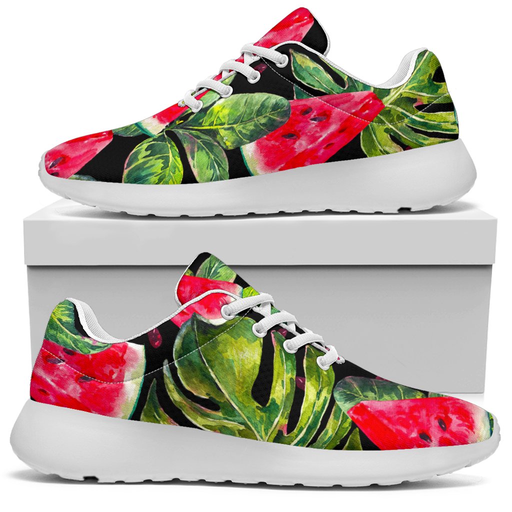 Black Palm Leaf Watermelon Pattern Print Sport Shoes GearFrost