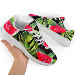 Black Palm Leaf Watermelon Pattern Print Sport Shoes GearFrost