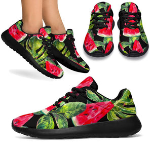 Black Palm Leaf Watermelon Pattern Print Sport Shoes GearFrost