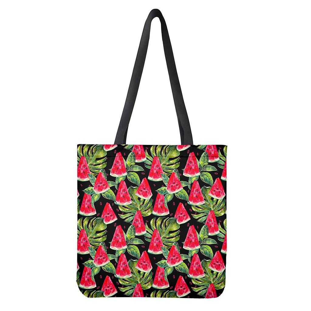 Black Palm Leaf Watermelon Pattern Print Tote Bag