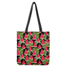 Black Palm Leaf Watermelon Pattern Print Tote Bag