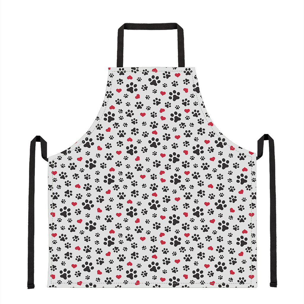 Black Paw And Heart Pattern Print Apron