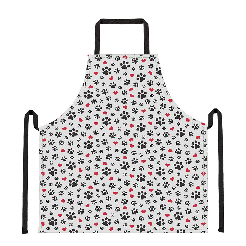 Black Paw And Heart Pattern Print Apron