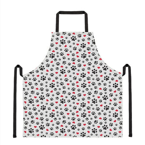 Black Paw And Heart Pattern Print Apron