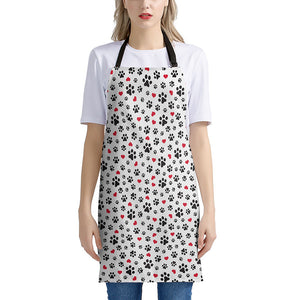 Black Paw And Heart Pattern Print Apron