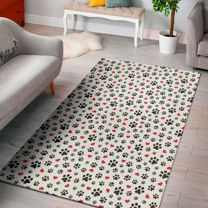 Black Paw And Heart Pattern Print Area Rug