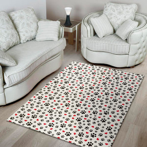 Black Paw And Heart Pattern Print Area Rug