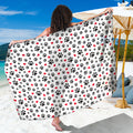 Black Paw And Heart Pattern Print Beach Sarong Wrap