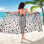 Black Paw And Heart Pattern Print Beach Sarong Wrap