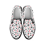 Black Paw And Heart Pattern Print Black Slip On Shoes