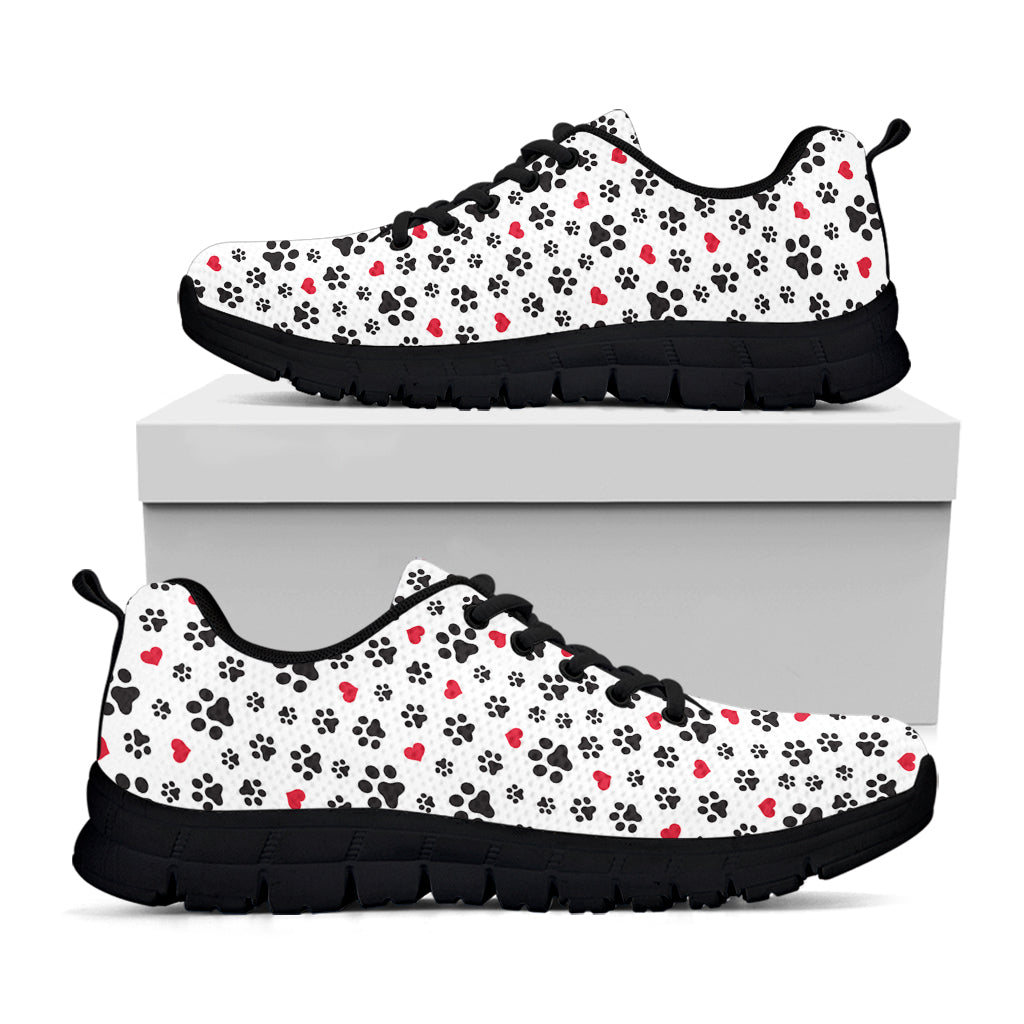 Black Paw And Heart Pattern Print Black Sneakers