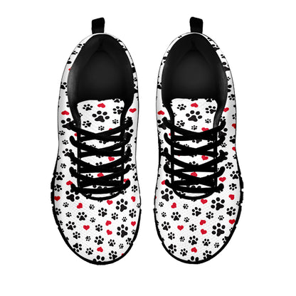 Black Paw And Heart Pattern Print Black Sneakers