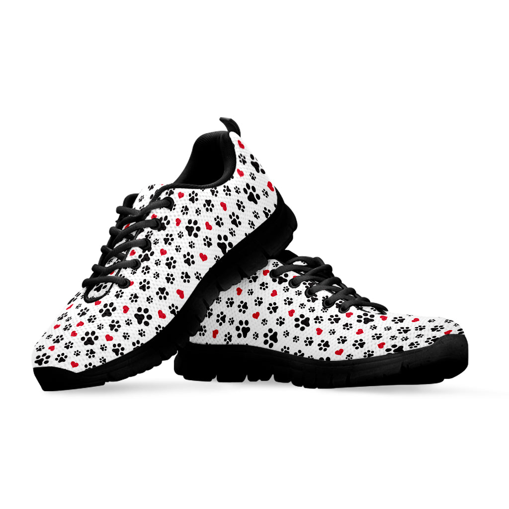 Black Paw And Heart Pattern Print Black Sneakers