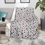 Black Paw And Heart Pattern Print Blanket