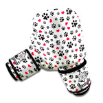 Black Paw And Heart Pattern Print Boxing Gloves