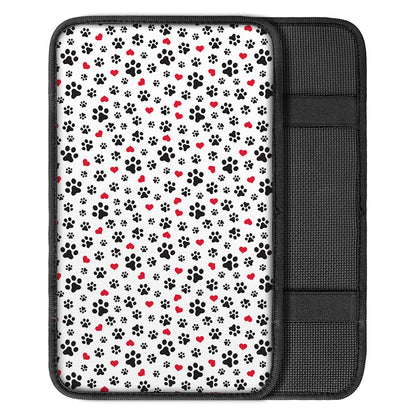 Black Paw And Heart Pattern Print Car Center Console Cover