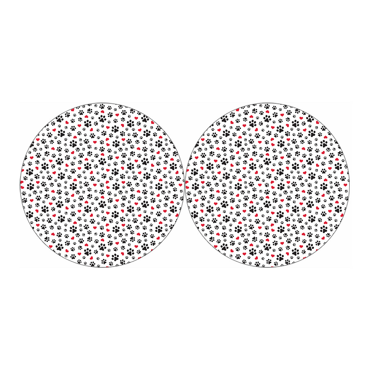 Black Paw And Heart Pattern Print Car Coasters