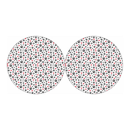 Black Paw And Heart Pattern Print Car Coasters