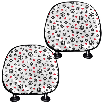 Black Paw And Heart Pattern Print Car Headrest Covers