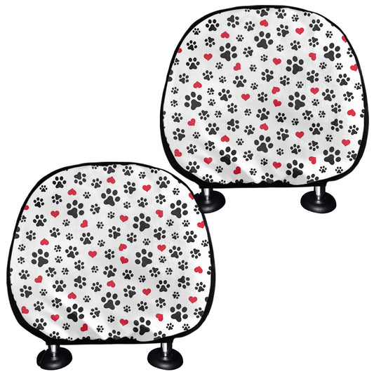 Black Paw And Heart Pattern Print Car Headrest Covers