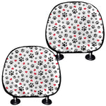 Black Paw And Heart Pattern Print Car Headrest Covers