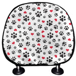 Black Paw And Heart Pattern Print Car Headrest Covers